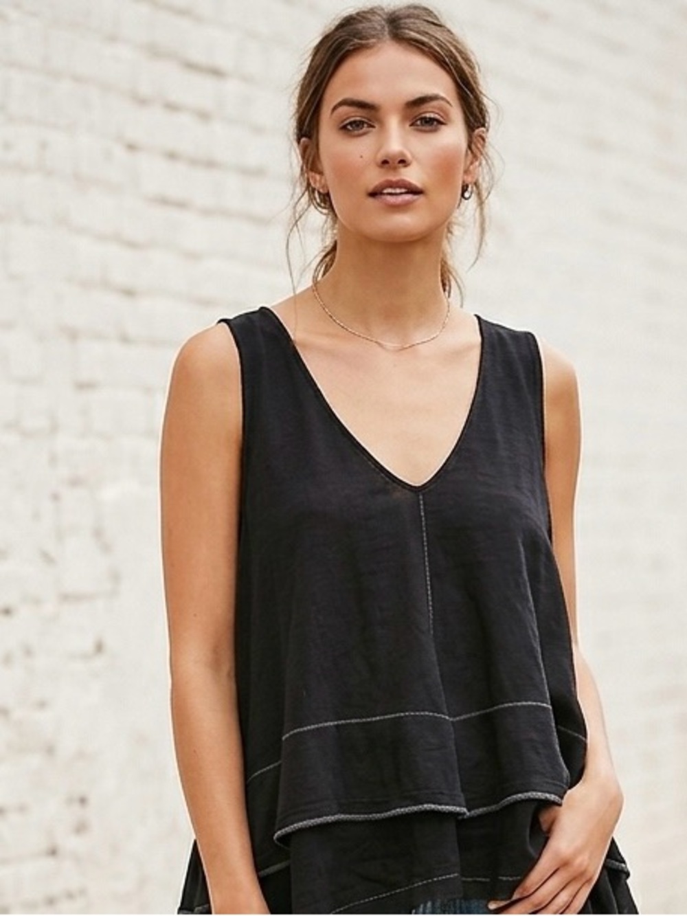 Free People We The Free Black Layered Raw Hem V-Neck Tank Top XS